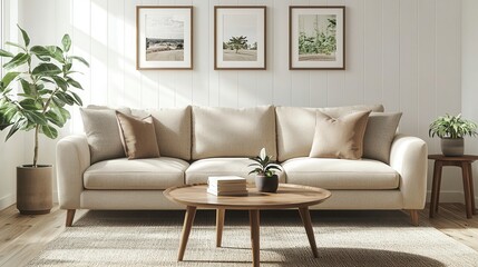 Modern Living Room with Cozy Sofa and Natural Decor Elements