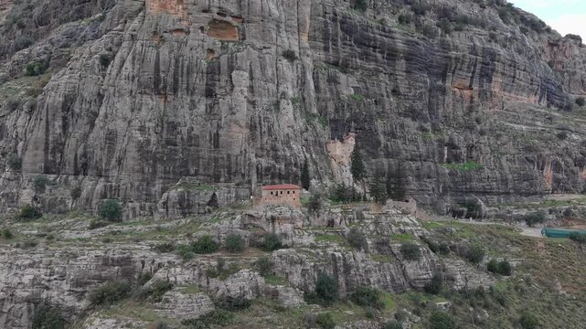The Monastery of Panagia of the Rock in Nemea, revealing the height of the hill on which it is located