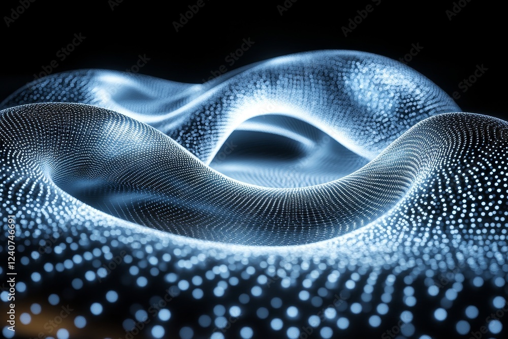 Poster abstract tessellated chaotic grids forming glowing arcs. minimalistic futuristic 3d composition, gen