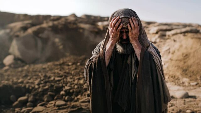 Crying Man, Apostle Peter Weeps Bitterly After Denying Christ. Biblical Times. For Christian Church Publications