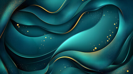 A luxurious teal design with abstract flowing lines and smooth gradients, creating a sense of modern elegance.