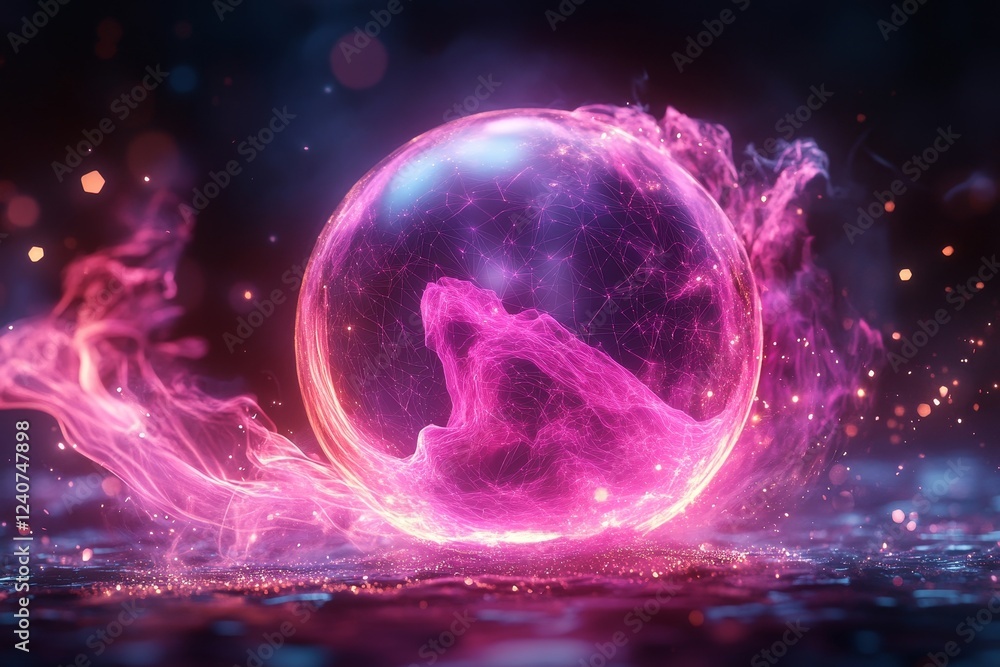 Poster abstract glowing polygonal sphere surrounded by dynamic lines. modern 3d composition for branding, p