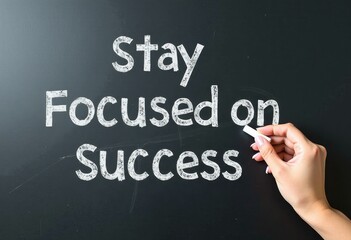 Fototapeta premium Stark Contrast: Chalk Writes Stay Focused on Success on a Blackboard Motivational quotes best for wall art or print