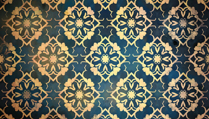 Intricate floral pattern design in deep blue tones with a vintage texture, ideal for backgrounds