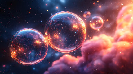 neon soap bubbles of different sizes