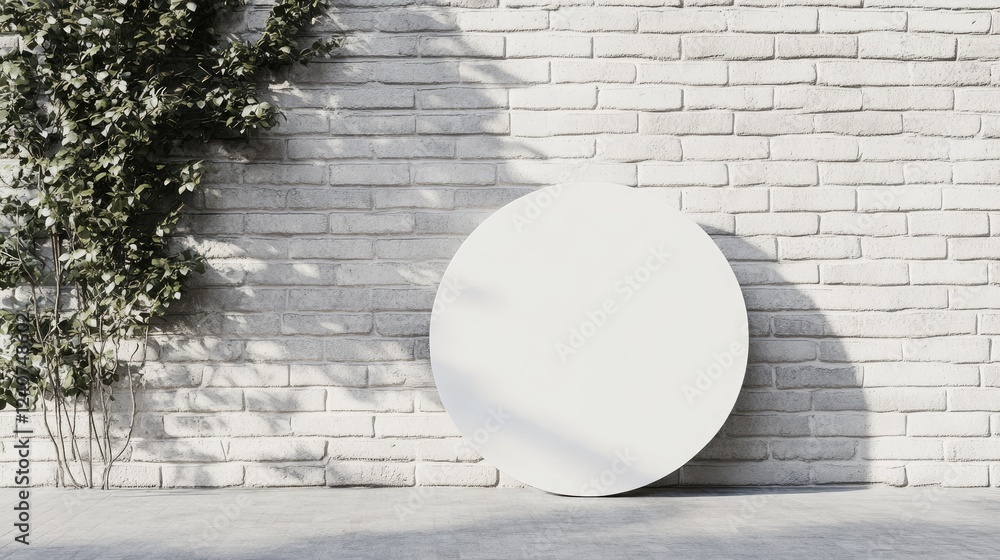 Poster a crisp white round signboard mockup placed on a textured brick wall, offering a clear and clean spa