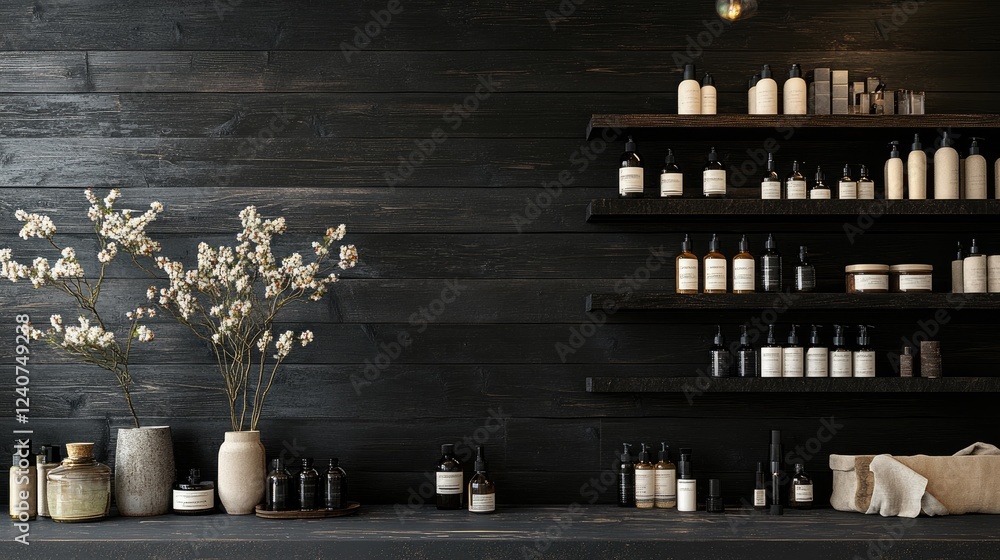 Poster a dark black wall with rugged wooden planks forms a rustic, textured backdrop, perfect for displayin