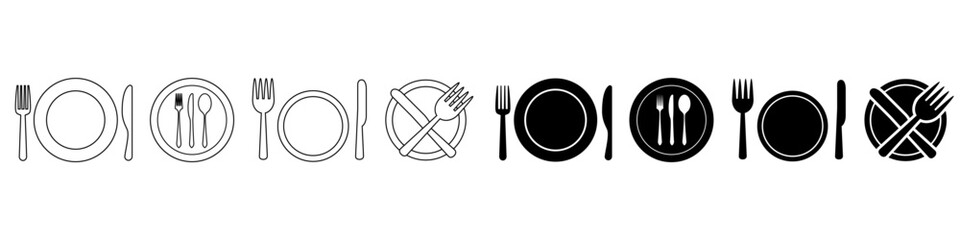 Spoon and fork vector icon set. restaurant illustration sign collection. onboard food menu symbol.