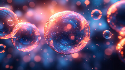 neon soap bubbles of different sizes