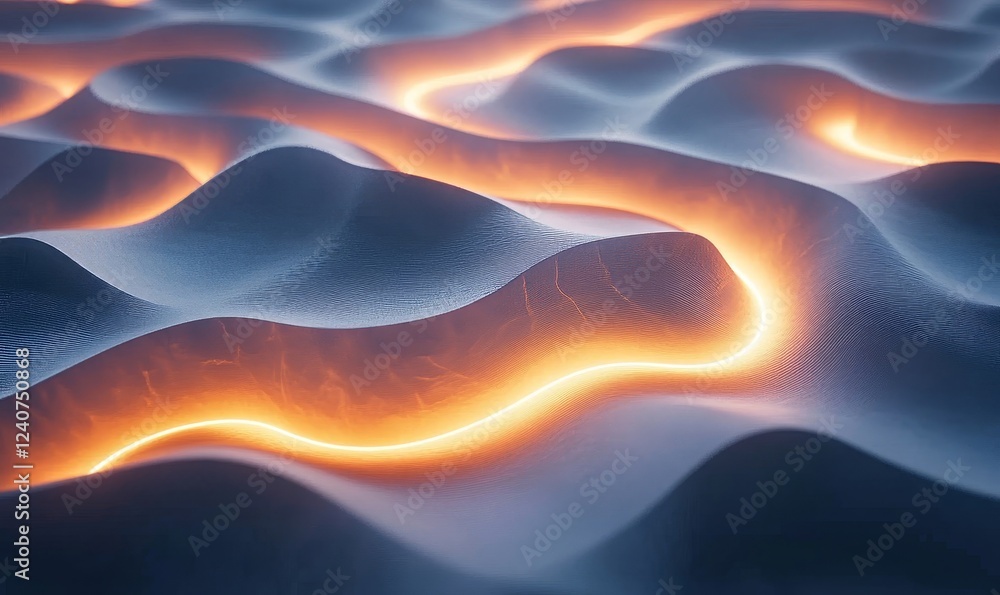 Poster abstract glowing arcs forming tessellated waveforms. futuristic 3d texture design, generative ai