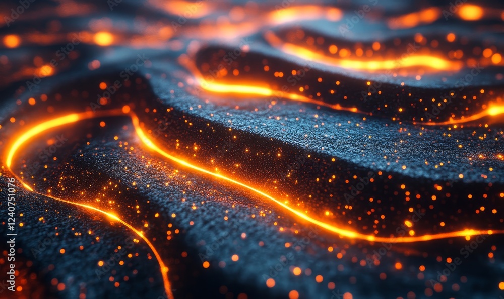 Poster abstract glowing arcs forming tessellated waveforms. futuristic 3d texture design, generative ai