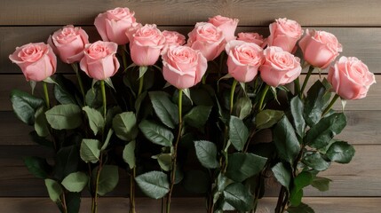 Fototapeta premium A Heartwarming Bouquet: Delicate Pink Roses Arranged in a Heart-Shaped Box, Accented with a Chocolate Heart, Perfect for Valentine's Day or Any Occasion to Express Your Love and Affection