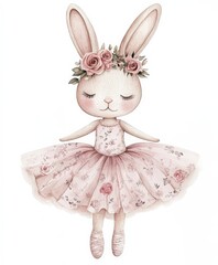 Obraz premium Lovely Ballerina Rabbit with Floral Crown in Soft Pink Tutu Dress