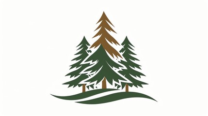 Obraz premium A stylized logo of a group of three pine trees in front of a sun, set in a circle.