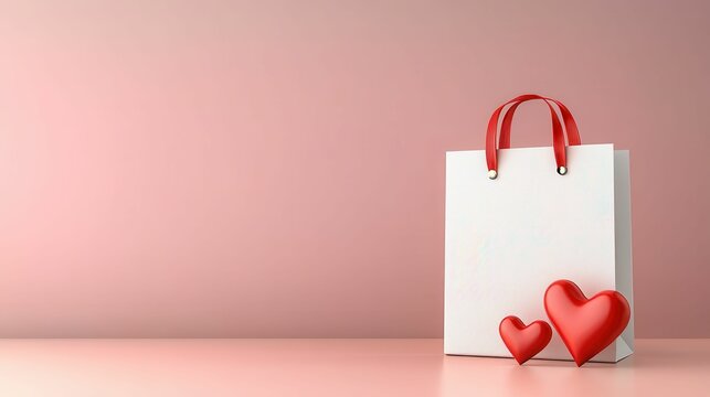 Stylish shopping bag with hearts for gifts.