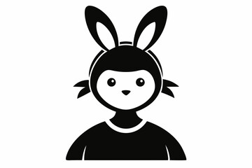 Chick Wearing Bunny Ears Silhouette Vector Icon - Cute Easter Vector On White Background.