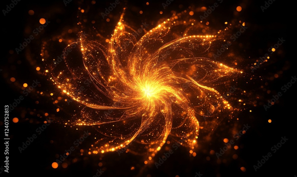 Poster abstract glowing fragments forming chaotic radial patterns. futuristic 3d design element, generative