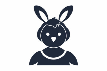 Chick Wearing Bunny Ears Silhouette Vector Icon - Cute Easter Vector On White Background.