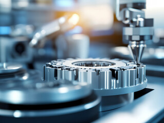 Automated robotic arm building microchip in modern factory