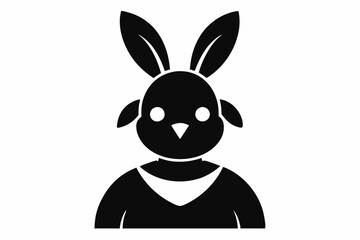Chick Wearing Bunny Ears Silhouette Vector Icon - Cute Easter Vector On White Background.