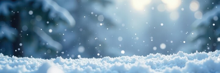 Fototapeta premium Snowflakes falling from grey sky towards ground, falling flakes, sky, snowflakes