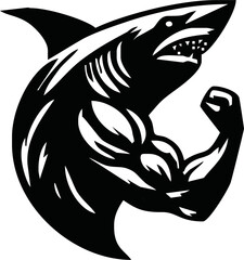 Shark head with body muscle vector logo ilustration
