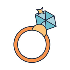 Fototapeta premium Diamond ring vector icon. Jewelry with gem clipart. Isolated pop art gift for wedding. Glamour accessory or wealth decoration. Treasure, luxury, engagement symbol. Pop art decor. Shining jewel.