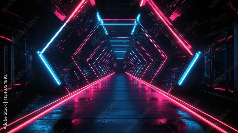 Poster a futuristic d-shaped hexagonal pattern with illuminated edges, offering a sleek, modern design for 