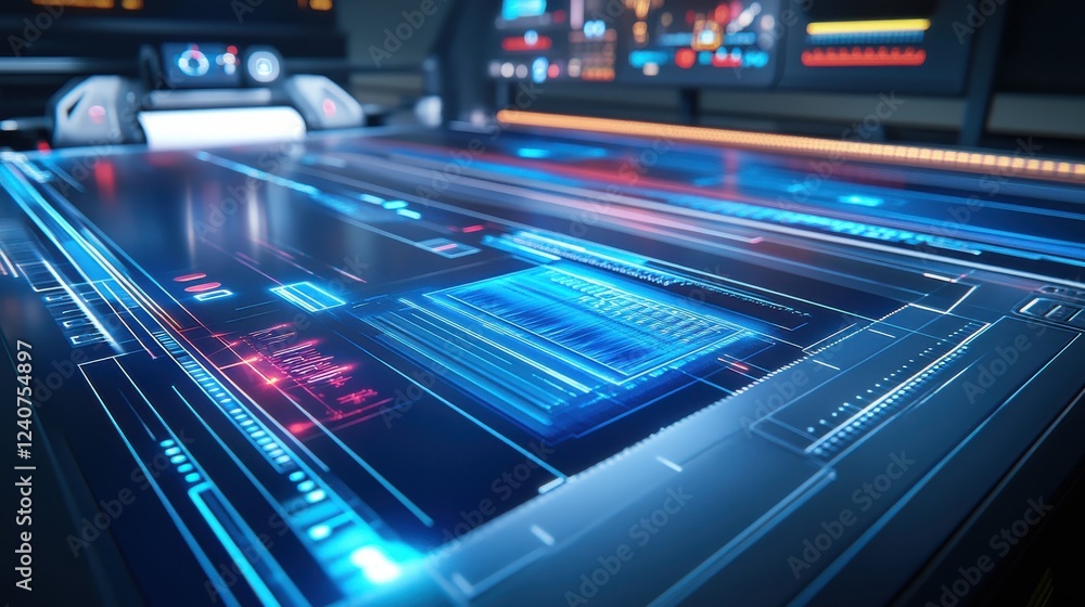 Poster futuristic digital interface with high-tech controls and graphics