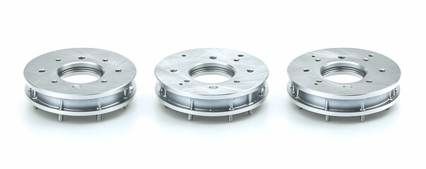 Precision Machined Metal Components,  Three Industrial Parts Showcase Precise Engineering and Manufacturing Excellence.