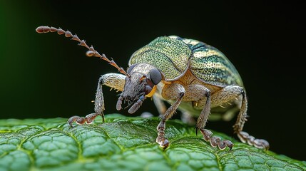 Fototapeta premium Green Weevil Beetle on a Leaf Close Up