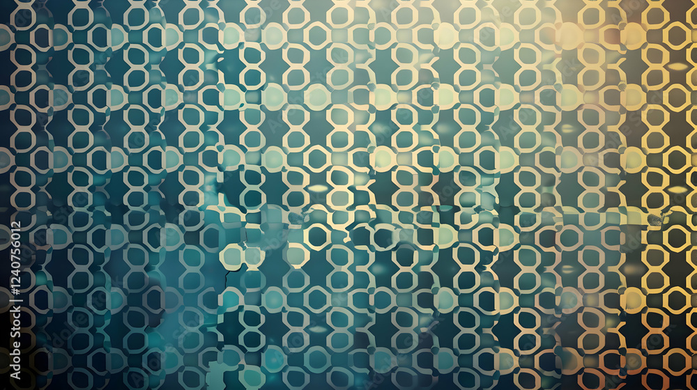 Poster abstract geometric pattern featuring overlapping circles in a gradient of blue and gold hues