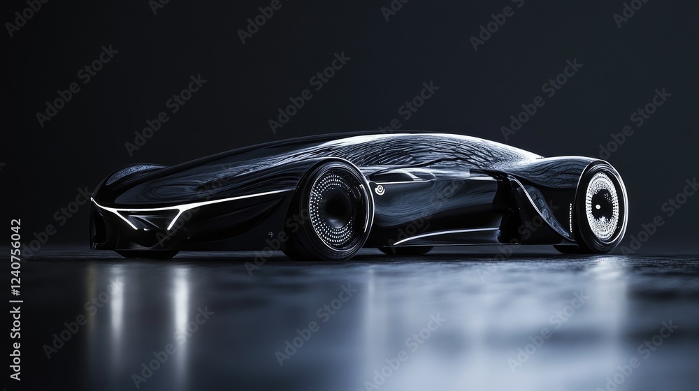 Poster A generative AI-created holographic car on a dark backdrop, with illuminated features and a sleek, futuristic design.