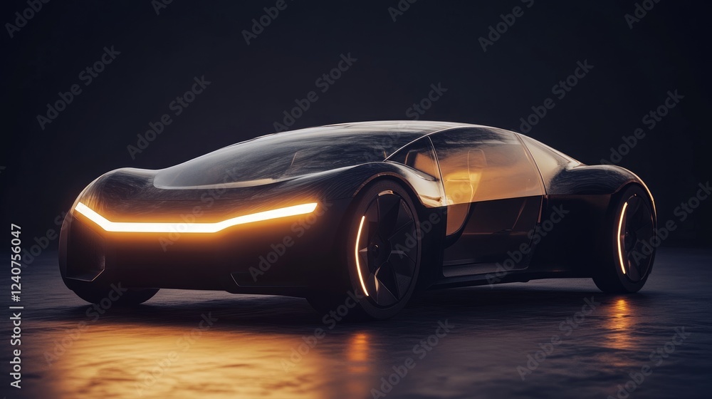 Poster a generative ai-created holographic car on a dark backdrop, with illuminated features and a sleek, f