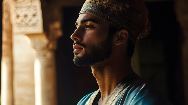 A man in a traditional Moroccan djellaba, reflecting Moroccan culture, spirituality, and ethnic pride with its elegant and modest design.
