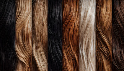 Naklejka premium Collage of color hair samples, closeup. Banner design