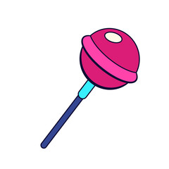 Lollipop icon or vector candy with stick. Sign for sweets or pop art emblem for confectionery treats. Childhood tasty edible sugar snack. Dessert symbol or food element. Isolated delicious nutrition.