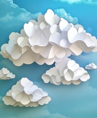 Heart-Shaped Clouds Floating in a Blue Sky with Soft Lighting Effects
