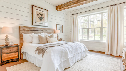 Farmhouse design elements seamlessly blend the minimalist elegance of Scandinavian style with the cozy, rustic charm of traditional farmhouse aesthetics