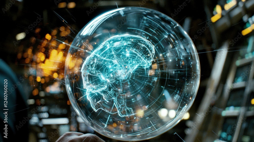 Poster exploring the future of artificial intelligence brain visualization sci-fi laboratory digital art fu