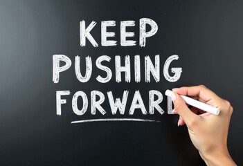 Keep Pushing Forward: Handwriting Inspiring Motivation on Blackboard  Motivational quotes best for wall art or print