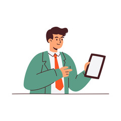 A businessman sits comfortably in a chair reviewing a document and working on his laptop