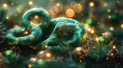 New Year 2025. Symbol of 2025 - green snake. Chinese New Year. Horoscope.	
