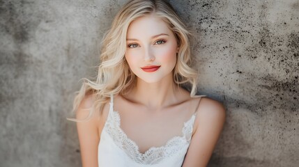 Blonde Woman Posing Against A Textured Wall