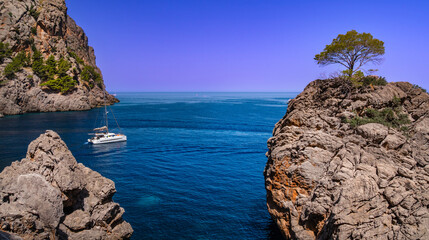 Cala Sa Calobra, Beaches of Sa Calobra, Natural Monument del Torrent de Pareis, Escorca, Mediterranean Sea, Paraje Natural de la Sierra de Tramuntana, Mallorca, Islas Baleares, Spain, Europe
