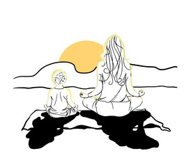 A woman with a child sit and look at the sun.