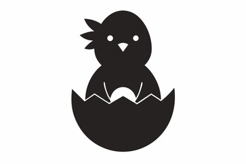 Baby Chick Hatching from an Egg Silhouette Icon - Cute Easter Vector On White Background, nature, spring, small, outline, yellow.