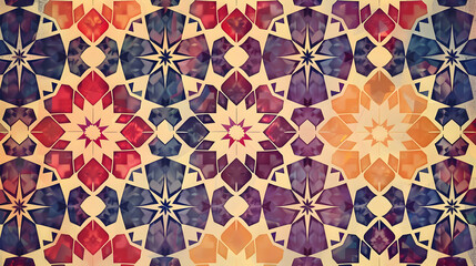 Colorful geometric pattern featuring intricate shapes and vibrant hues, suitable for backgrounds