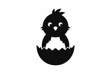 Baby Chick Hatching from an Egg Silhouette Icon - Cute Easter Vector On White Background, nature, spring, small, outline, yellow.
