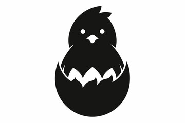 Baby Chick Hatching from an Egg Silhouette Icon - Cute Easter Vector On White Background, nature, spring, small, outline, yellow.